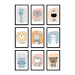 PA6S1037 - Sevimli Hayvanlar Dokuzlu Set Poster