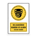 UL1388 - Bu Asansörde Kamera ve Alarm Sistemi Vardır İkaz ve Uyarı Levhası