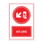 UL1644 - Acil Çıkış Sol Yöne Aşağı İkaz ve Uyarı Levhası