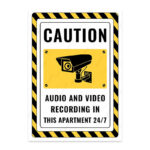 UL2490-ENG - Bu Apartmanda 7/24 Ses ve Görüntü Kaydı Yapılmaktadır İkaz ve Uyarı Levhası