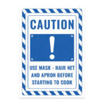 UL2807-ENG - Yemek Yapmaya Başlamadan Önce Maske Bone ve Önlük Kullan İkaz ve Uyarı Levhası