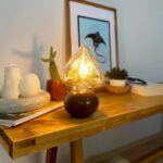 DML1009 - Ceviz Rengi Küre Gövde 4w Kalp Rustik Ampul Dekoratif Masa Üstü Lamba (Ampul Dahildir)