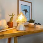 DML1015 - Sedef Rengi Konik Gövde 4w Kalp Rustik Ampul Dekoratif Masa Üstü Lamba (Ampul Dahildir)