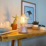 DML1017 - Pembe İnci Konik Gövde 4w Yıldız Rustik Ampul Dekoratif Masa Üstü Lamba (Ampul Dahildir)