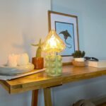 DML1021 - Sarı-Kırmızı Geçişli Bubble Gövde 4w Kalp Rustik Ampul Dekoratif Masa Üstü Lamba (Ampul Dahildir)