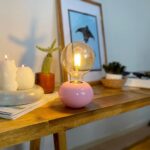 DML1049 - Pembe Küre Gövde 4w G95 Rustik Ampul Dekoratif Masa Üstü Lamba (Ampul Dahildir)