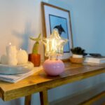 DML1050 - Pembe Küre Gövde 4w Yıldız Rustik Ampul Dekoratif Masa Üstü Lamba (Ampul Dahildir)