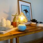 DML1054 - Mavi Küre Gövde 4w Kalp Rustik Ampul Dekoratif Masa Üstü Lamba (Ampul Dahildir)