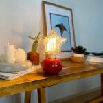 DML1056 - Kırmızı Küre Gövde 4w Yıldız Rustik Ampul Dekoratif Masa Üstü Lamba (Ampul Dahildir)