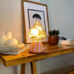 DML1069 - Çizgili Konik Gövde 4w Kalp Rustik Ampul Dekoratif Masa Üstü Lamba (Ampul Dahildir)