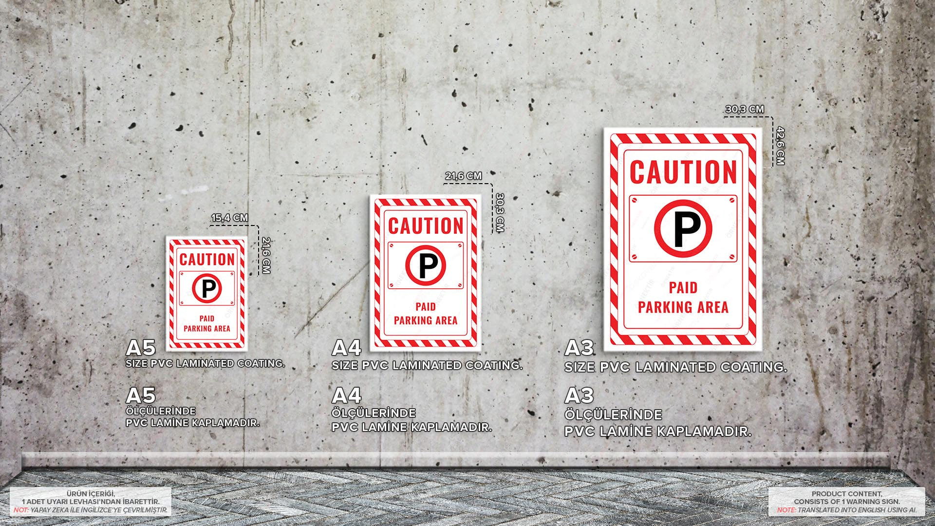 UL2449-ENG - Ücretli Park Alanı İkaz ve Uyarı Levhası (UL2449-ENG - Paid Parking Area Warning and Caution Sign)